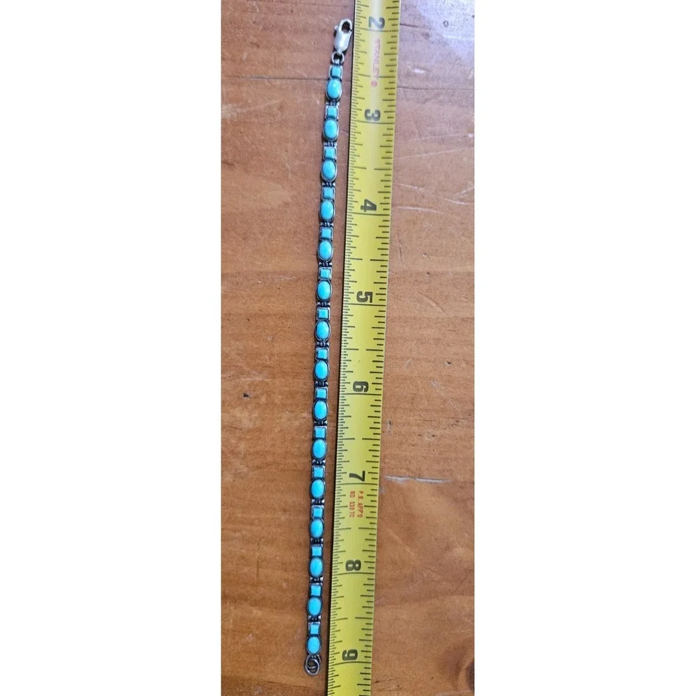 Natural Sleeping Beauty Turquoise set in a 925 Tennis Bracelet made in AZ - Picture 8 of 16